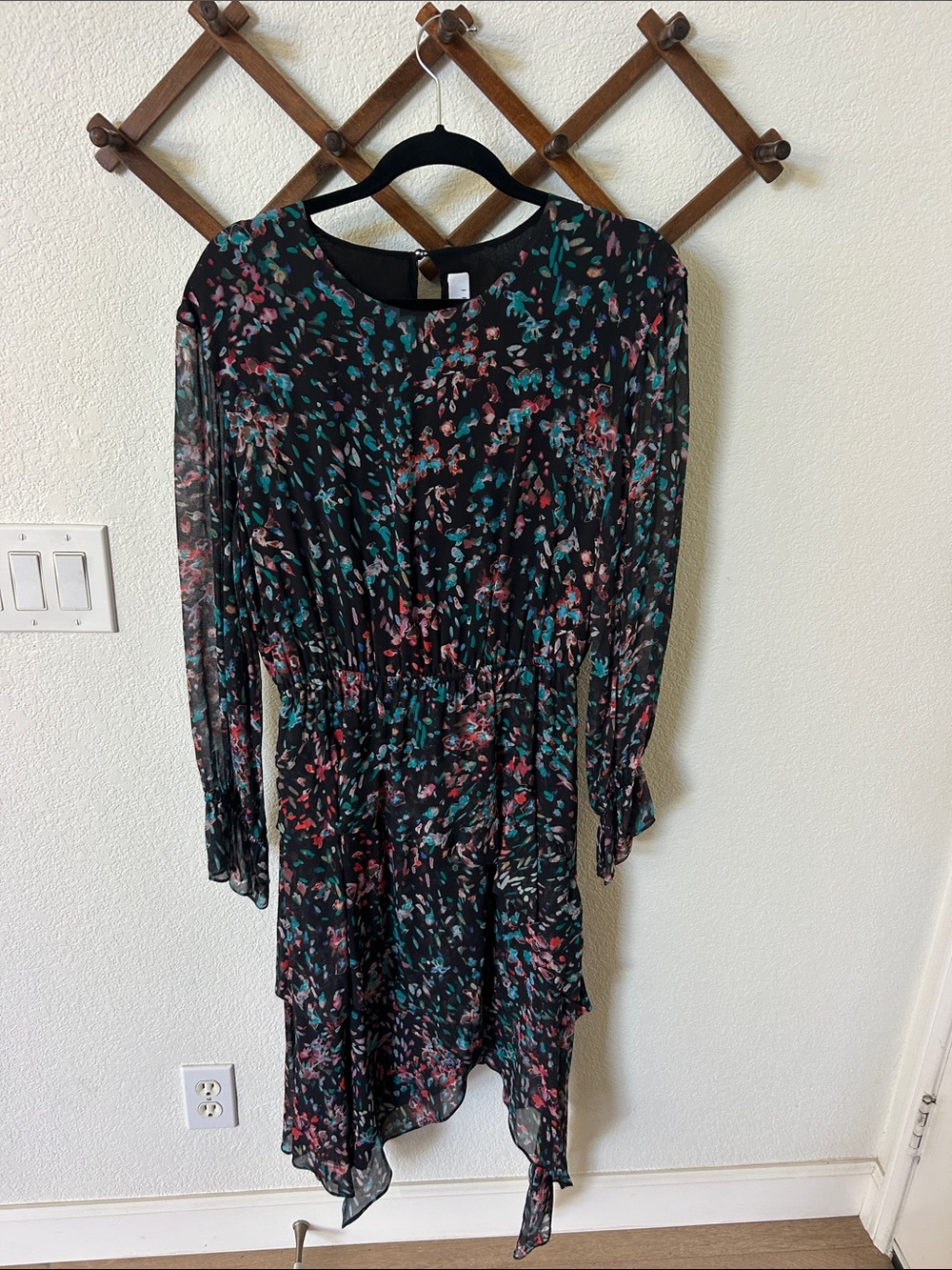 Black IRO Floral Long-Sleeve Chiffon Dress
